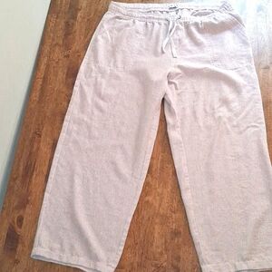 Dash Linen Blend Striped Capri Pants Pull On Drawstring  Wide Flowy XL